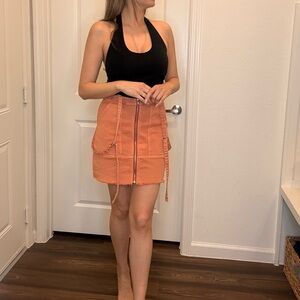 Women's Rust Zip-Front Denim Mini Skirt